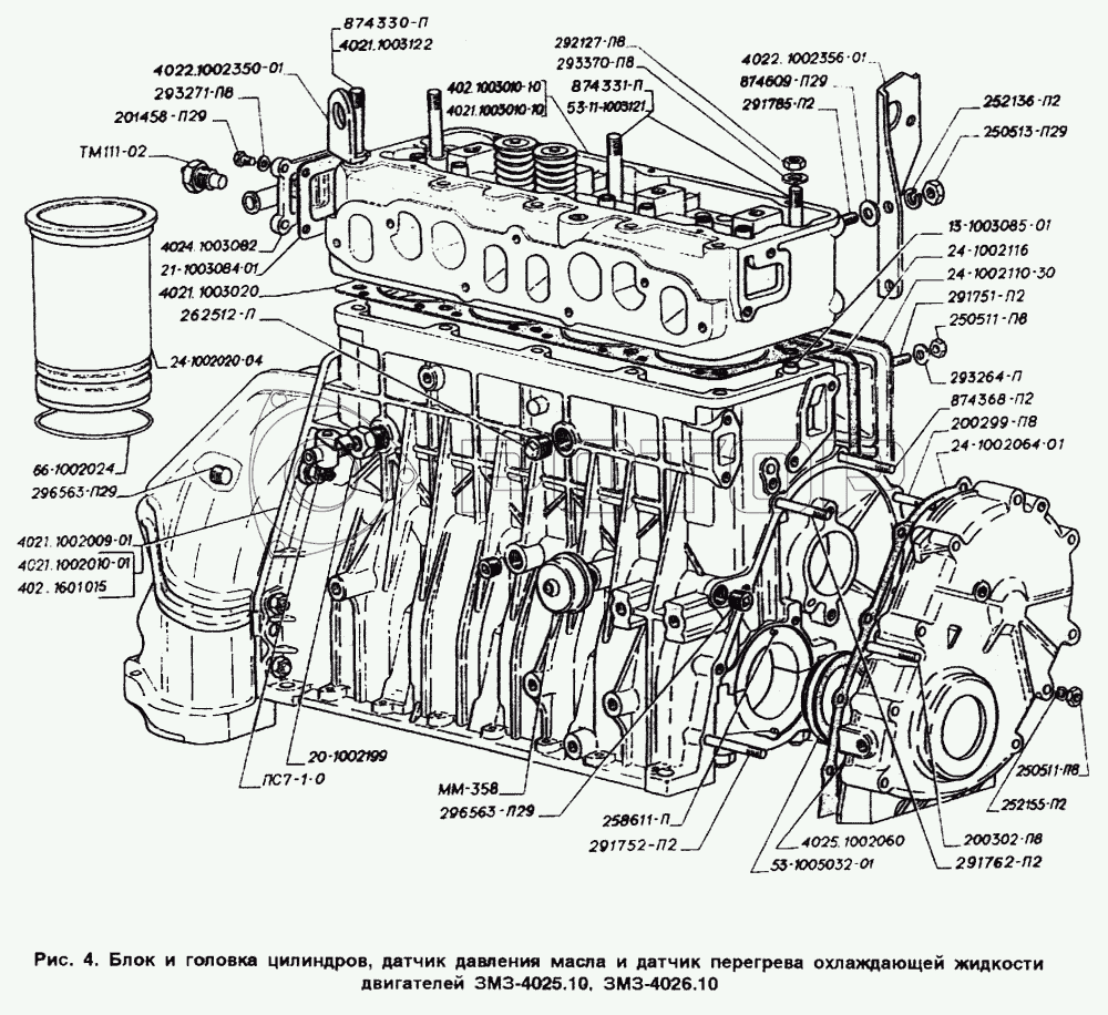 Запчасти к технике ГАЗ-2705 (ГАЗель). Блок и головка цилиндров, датчик  давления масла и датчик перегрева охлаждающей жидкости двигателей  ЗМЗ-4025.10, ЗМЗ-4026.10