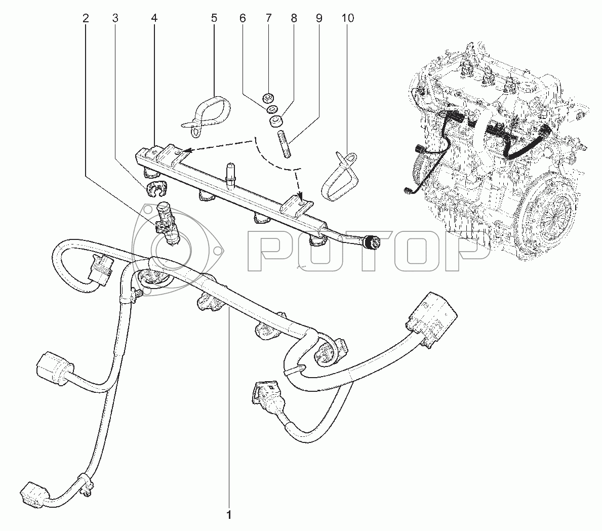 Запчасти к технике LADA Vesta. 124210. РАМПА ТОПЛИВАНАЯ (P4P)