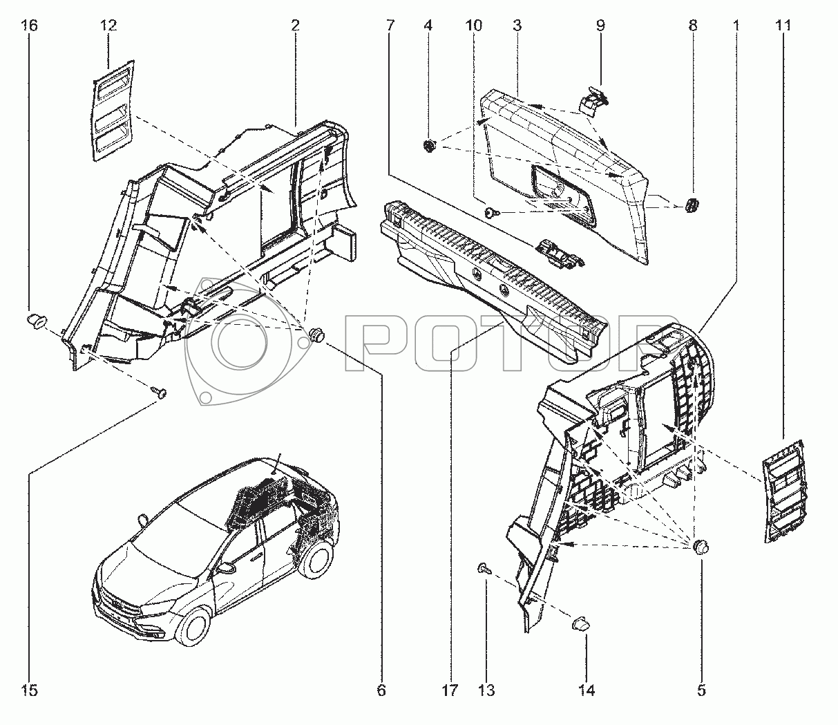 Запчасти к технике LADA XRAY. 710510. ОБИВКА БАГАЖНИКА